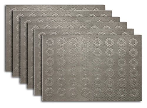 Secret Life Placemat Set of 4/6 Reversible Circles Round Style Kitchen Table Decor Woven Vinyl Table Placemats Set Home Dinner Decorative (6, Circles Silver)