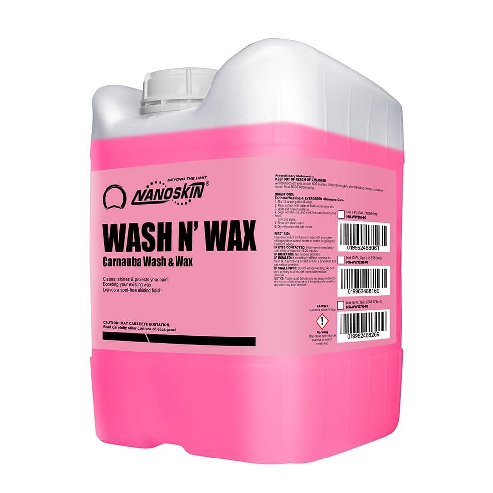 Nanoskin WASH N' WAX with Carnauba 5 gallons - Cleans & Shines in One Step | Works with Foam Cannon, Foam Gun, Bucket Washes, Pressure Washer | Carnauba Wax Protection for Cars