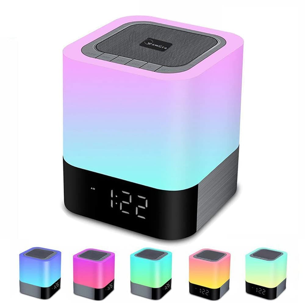 Alarm Clock Bluetooth Speaker Night Light Bluetooth Speaker,Touch Sensor Bedside Lamp,Dimmable Warm Light & Color Changing RGB LED Table Lamp MP3 Music Player for Kids, Gifts for Teen Girls Boys Women