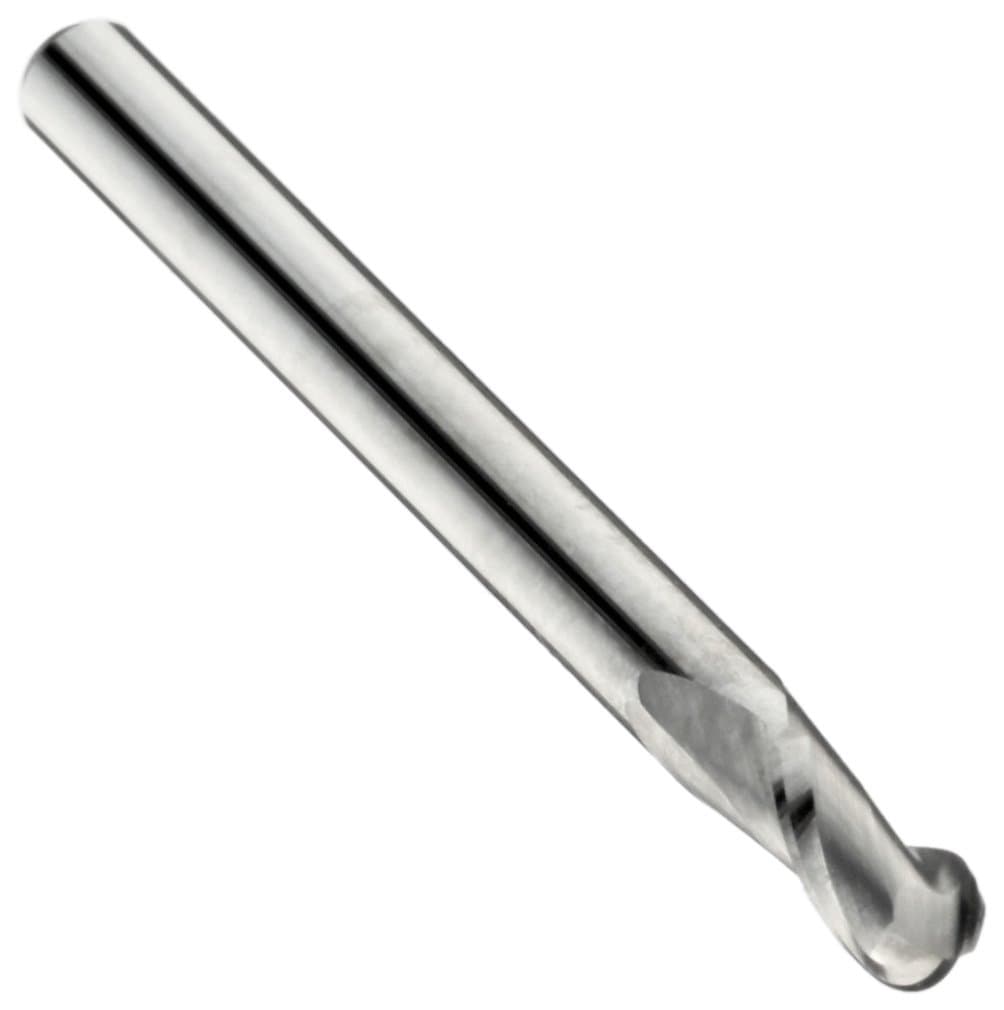 Niagara Cutter 17005947 Carbide Ball Nose End Mill, Inch, Uncoated (Bright) Finish, Roughing and Finishing Cut, 30 Degree Helix, 2 Flutes, 2.5' Overall Length, 0.250' Cutting Diameter, 0.250' Shank Diameter