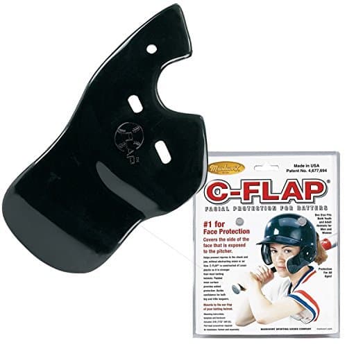 Baseball C-Flap Batter's Helmet Face Protection Guard Attachment (5 Colors for Left & Right Handed Hitters) (Black, Right Handed Hitter)