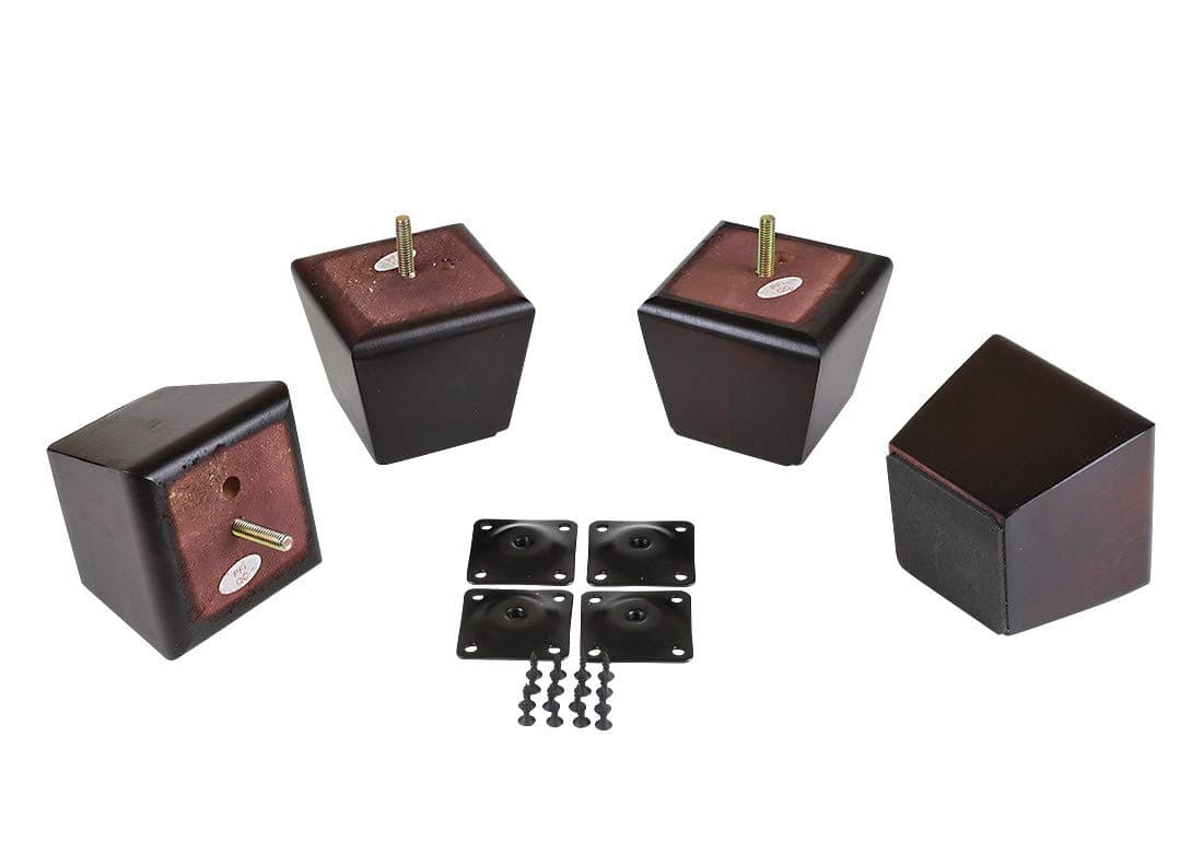 ProFurnitureParts 3" Inch Dark Walnut Square Tapered Wood Sofa Legs W/ Leg Plates