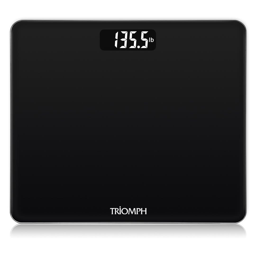 Triomph Precision Basic Digital Body Weight Scale Bathroom Scale with Step-On Technology, 6mm Tempered Glass, 400 Pounds Weight Loss Monitor, Black