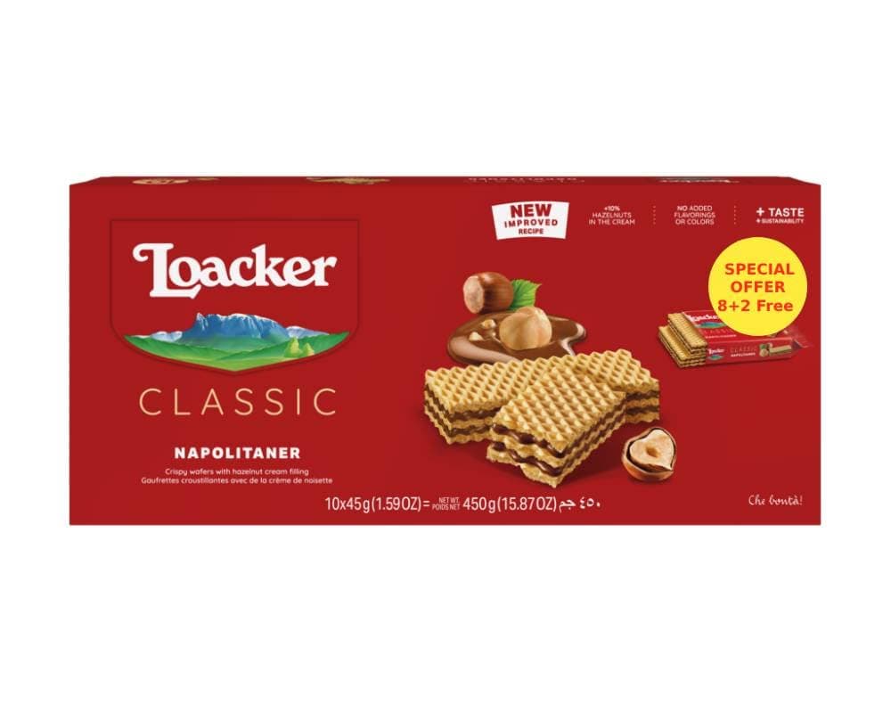 Classic Napolitaner Crispy Wafers With Hazelnut Cream Filling 10 Individually Wrapped 450g