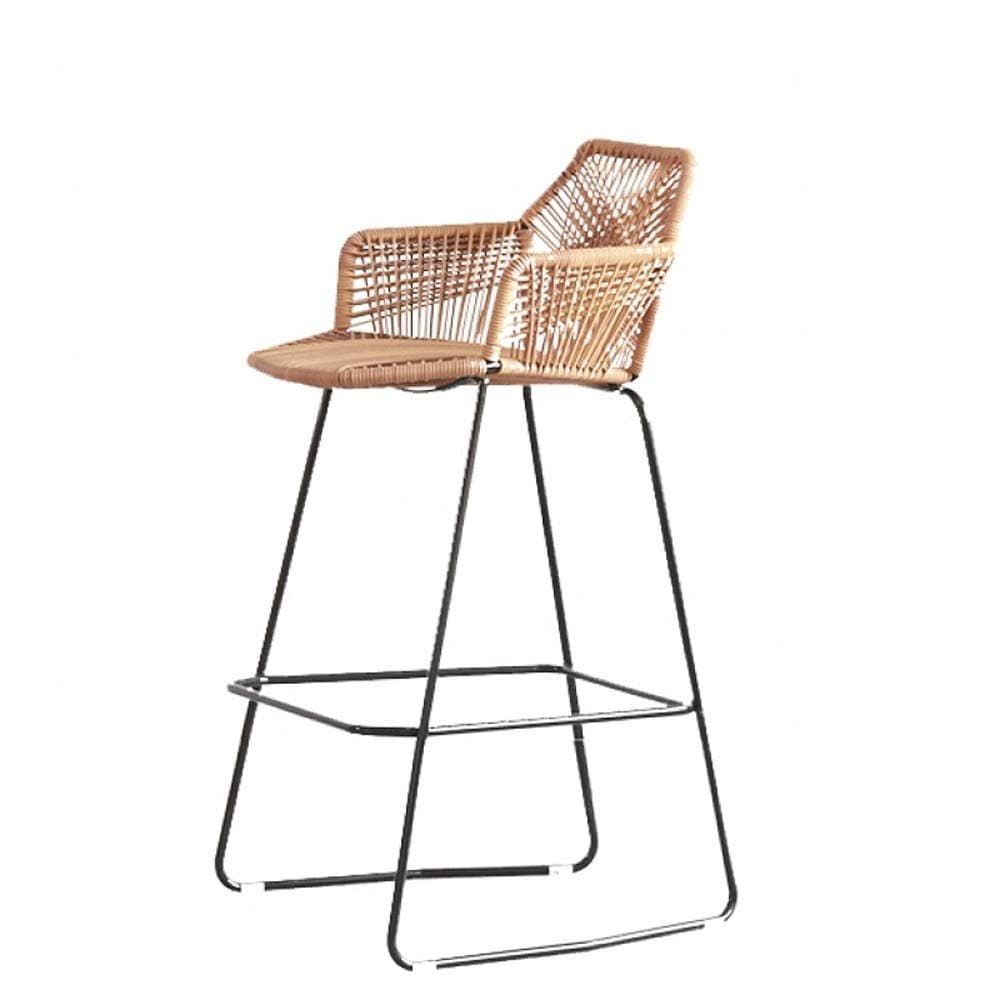 LLYU Metal Woven Wicker Chair high Chair Outdoor bar bar Stool Front Desk Chair Rattan Lounge Chair