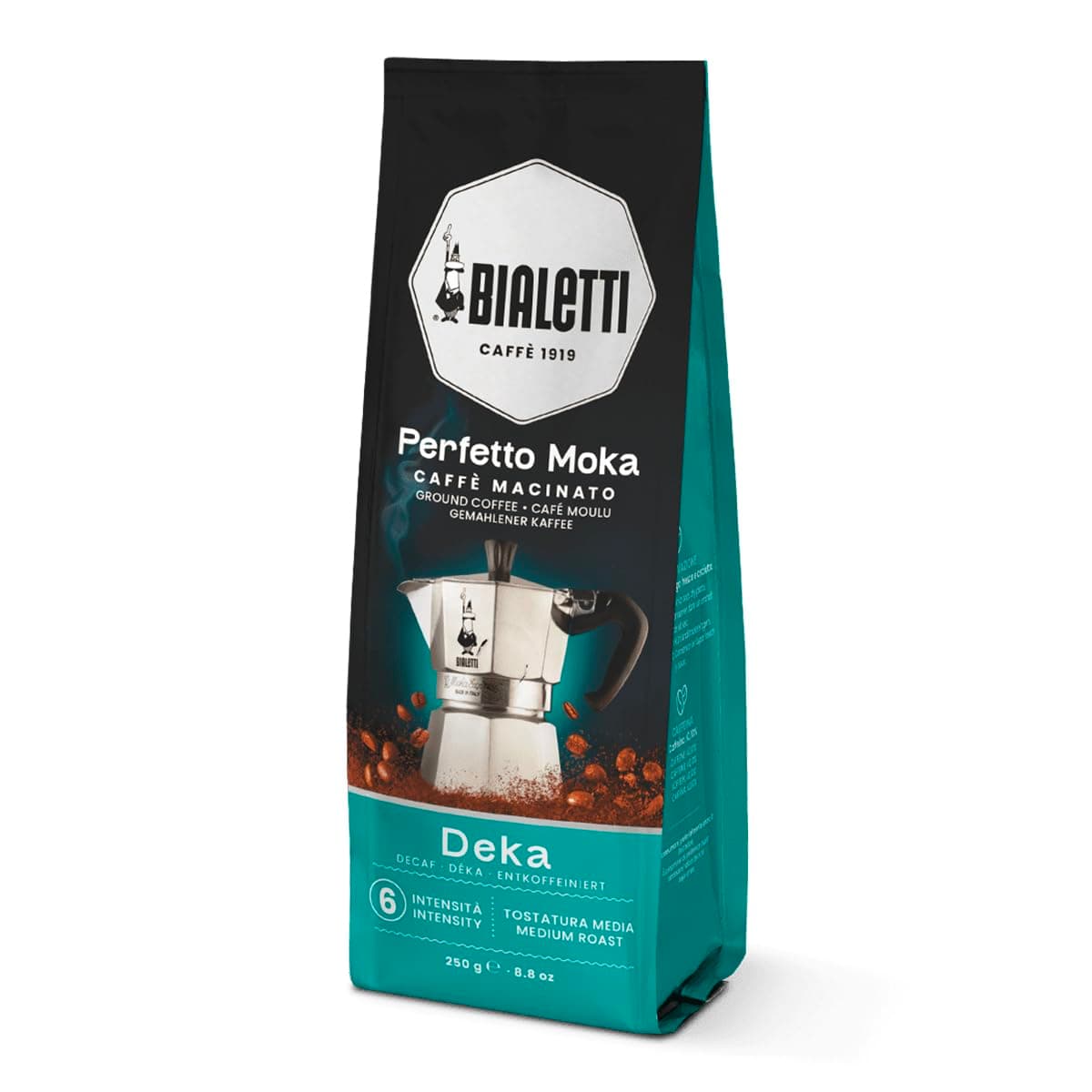Bialetti - Perfetto Moka Deka: Medium Roasting Ground Coffee, Cereals Aroma, 8.8 Oz - 250g, Bag with Flavour-Saving Valve