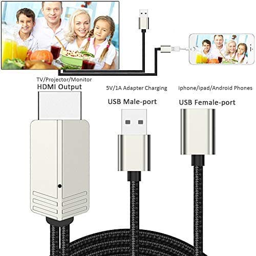 DIWUER Compatible with iPhone iPad Android Phones to HDMI Cable 6.6ft, 1080P Supported Digital AV Adapter for iPhone Xs Max XR X 8 7 6, iPad, Samsung Huawei to TV, Projector