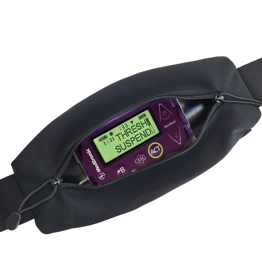 Insulin Pump Belt | Diabetic Pump Belt | Diabetic Pump holder | Insulin Pump Waist Band Accessories for T1D Tubing Epipen Glucose Monitor | Black Double Slide Zipper Pouch | Men Women Adult