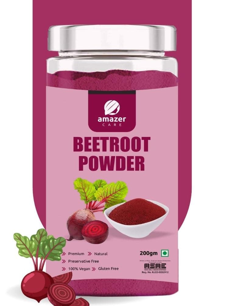 AmazerCare Beetroot Powder (Dehydrated) - Nitric Oxide Superfood For Eating & Drinking, Jar Packing (200 gm), Immunity Booster, Full of Nutrients