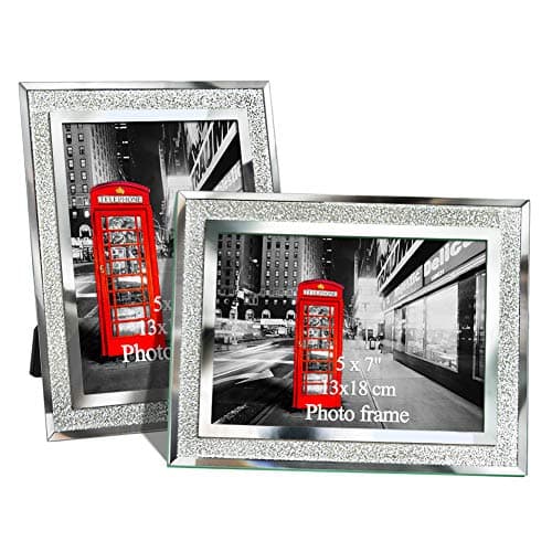 5x7 Glass Picture Frame Set of 2, Glitter Frame Made to Display 5x7 Photo for Table Top