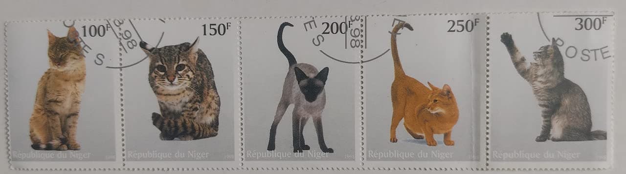 Cat Republique du Niger Strip of 5 (Used Stamps)