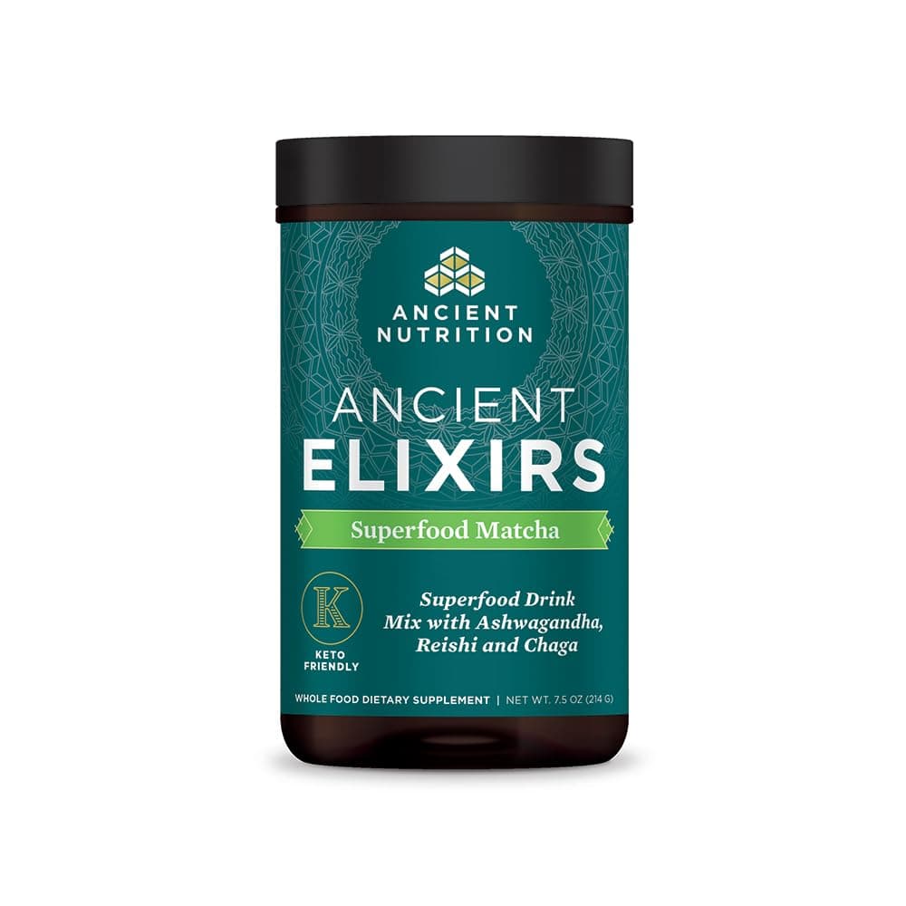 Matcha Green Tea Powder with Ashwagandha by Ancient Nutrition, Ancient Elixirs Superfood Matcha Energy Powder, with MCTs, Promotes Healthy Energy Levels, Paleo and Keto Friendly, 20 Servings