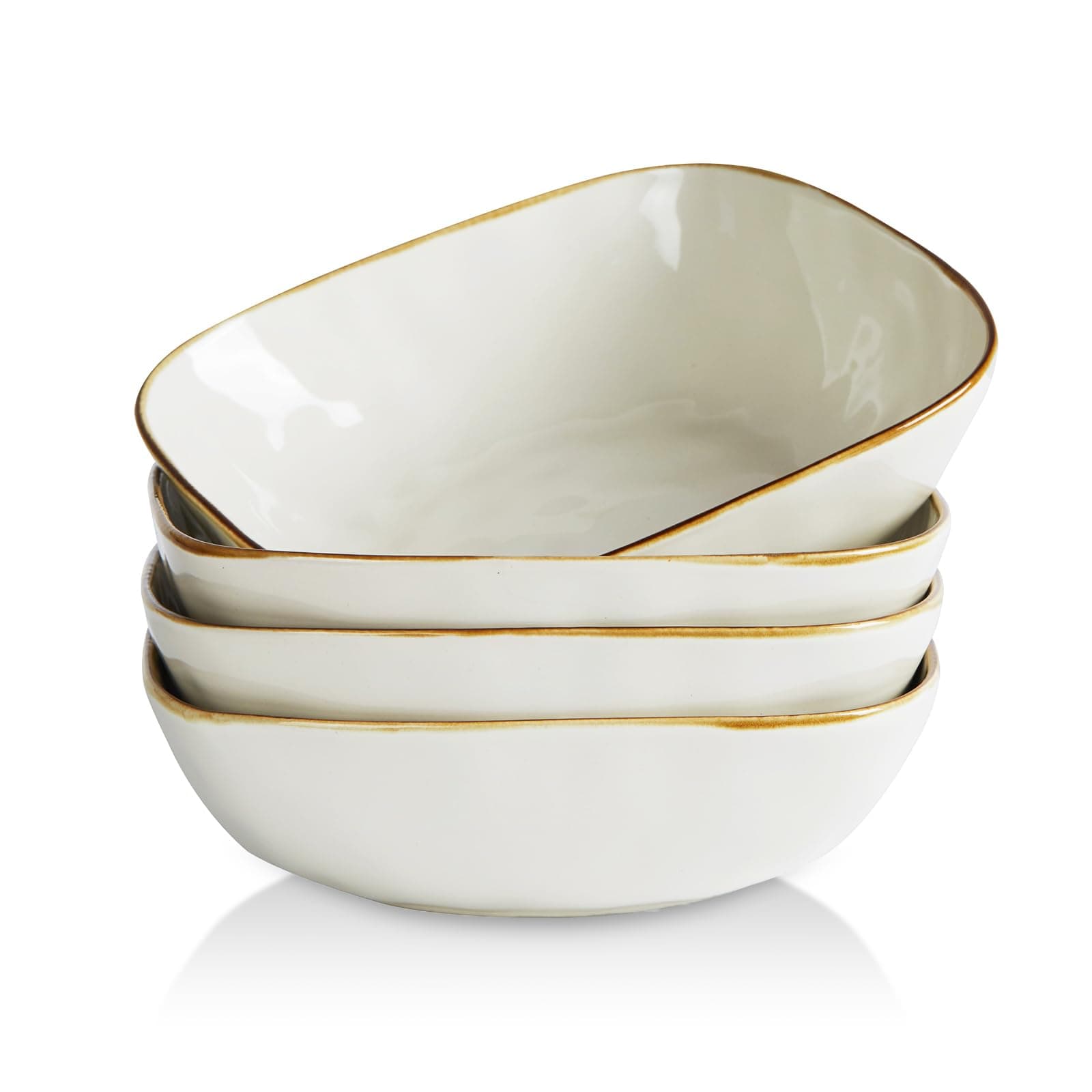 famiware Large Pasta Bowls Set of 4, Ocean Square 8" Bowls, Pasta Serving Bowl Large Dinner Bowls, Kitchen Bowl Set, Microwave and Dishwasher Safe, Scratch Resistant, Vanilla White