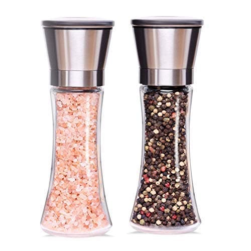 COLIBYOU Salt and Pepper Grinder Set of 2 - Brushed Stainless Steel Manual Salt Mill and Pepper Mill; 6 oz Tall Refillable Glass Body; 5 Grade Adjustable Ceramic Rotor; Salt & Pepper Shaker