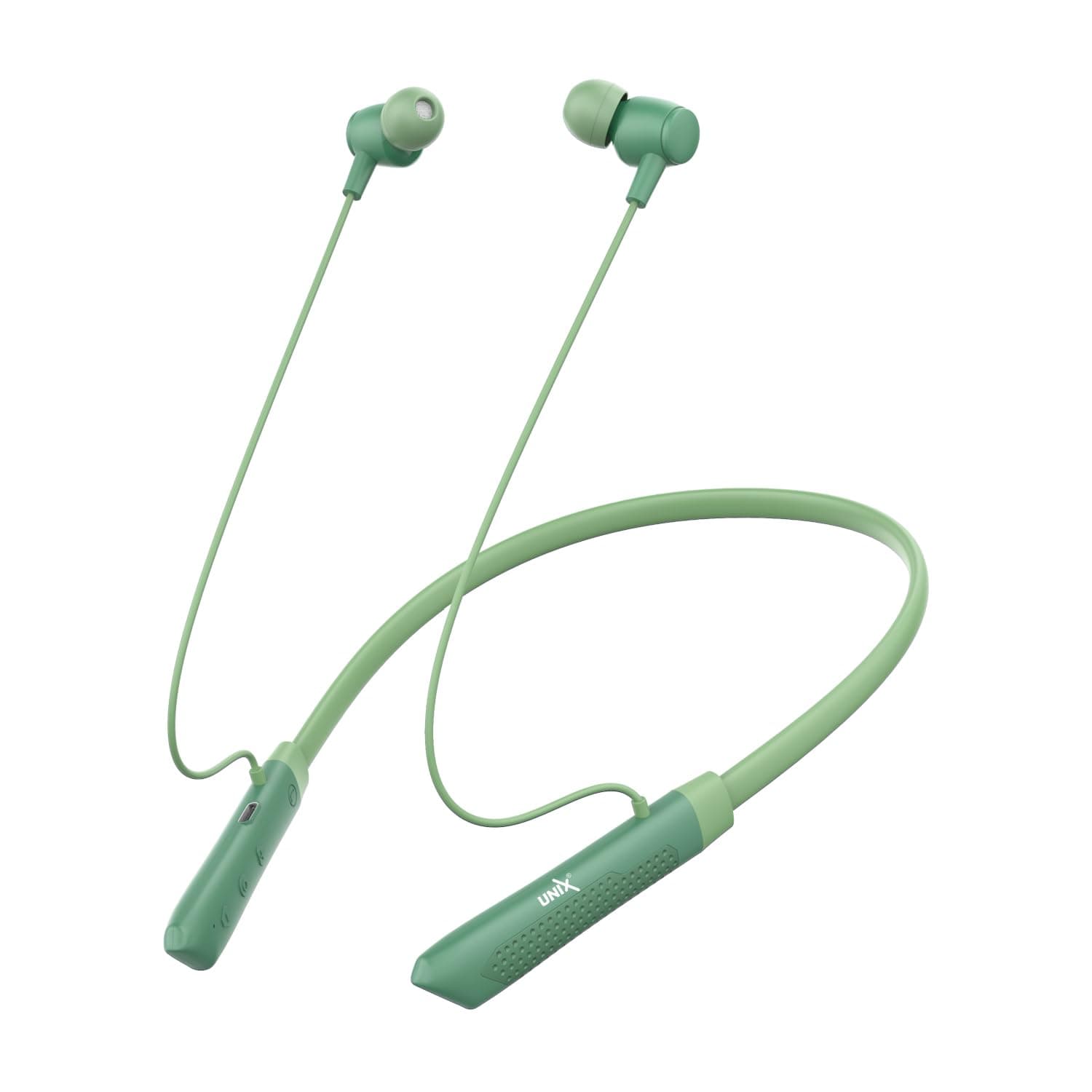 Unix Horizon Wireless in Ear Bluetooth Neckband with ENC Mic, 40H Playtime, Type-C Fast Charging (10Mins=15Hrs Playtime), Dual Pairing, Made in India, Biggest 14.2mm Drivers Ear Phones