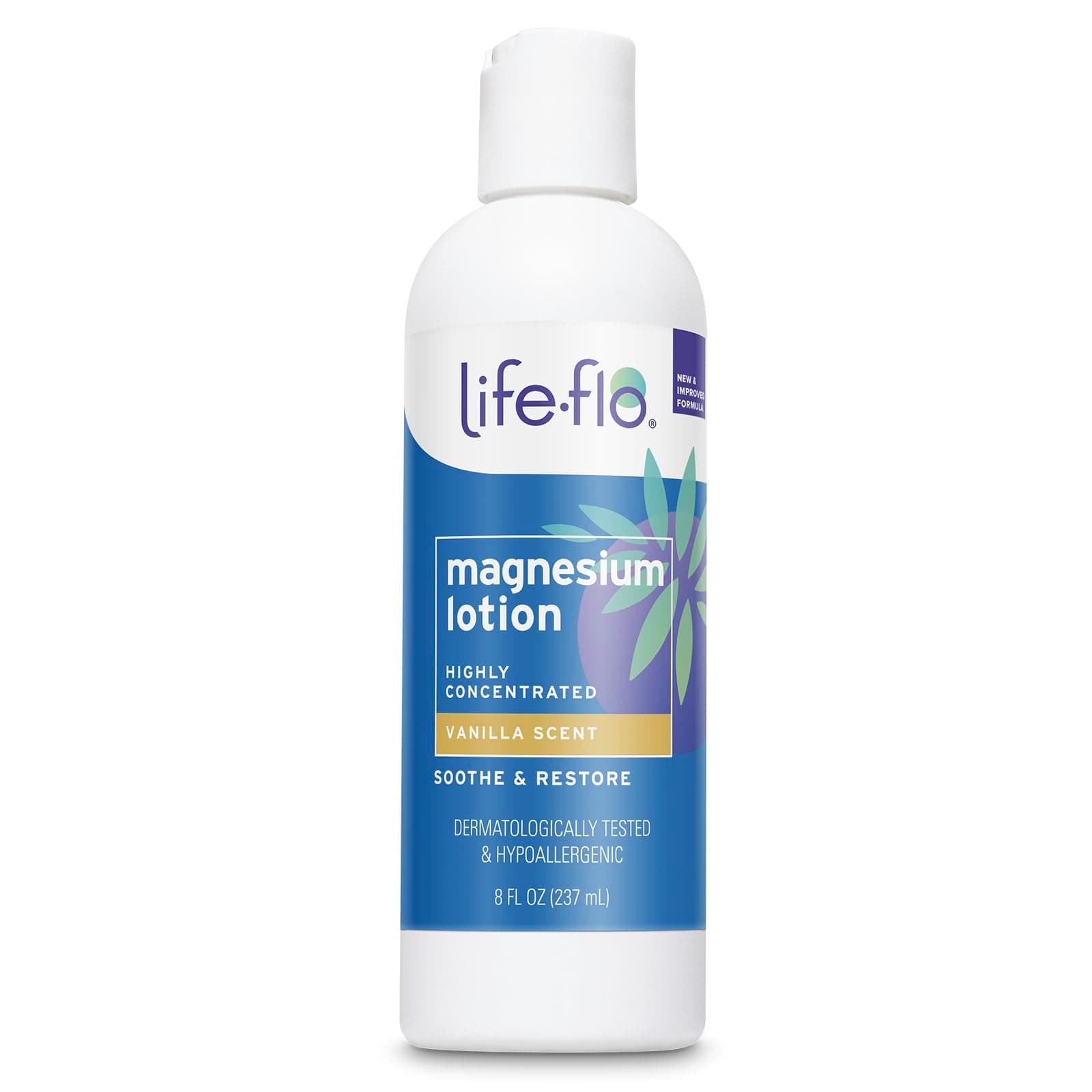 LIFE-FLO Magnesium Lotion - New, Improved Magnesium Chloride from Zechstein Seabed - Soothes Muscles, Joints When Massaged into Skin - Great for Kids, Hypoallergenic, 8oz Pack of 1, Vanilla