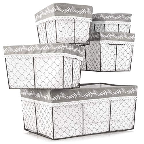 Logan Residential Farmhouse Wire Storage Baskets (Set of 5) - Rustic Pantry Decor, Country Kitchen Storage Containers, Entryway Organizer, Rustic Bathroom Decor, Organizing Metal Baskets