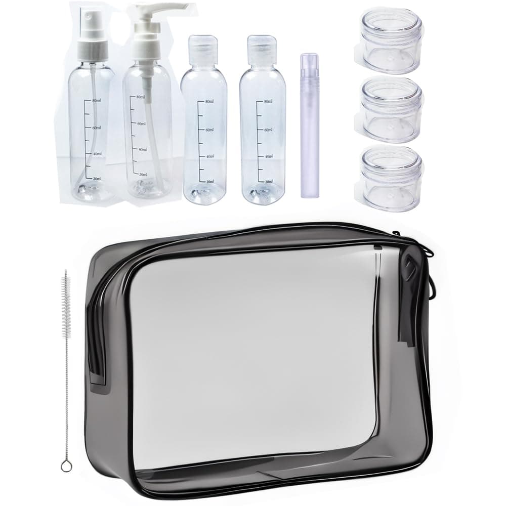 Clear Travel Toiletry Bag TSA Approved Toiletry Cosmetic Bags Men Women & Travel Bottles set for Toiletries TSA Approved Travel Bottle 3.4 oz Leak Proof Refillable & Travel Containers for Toiletries