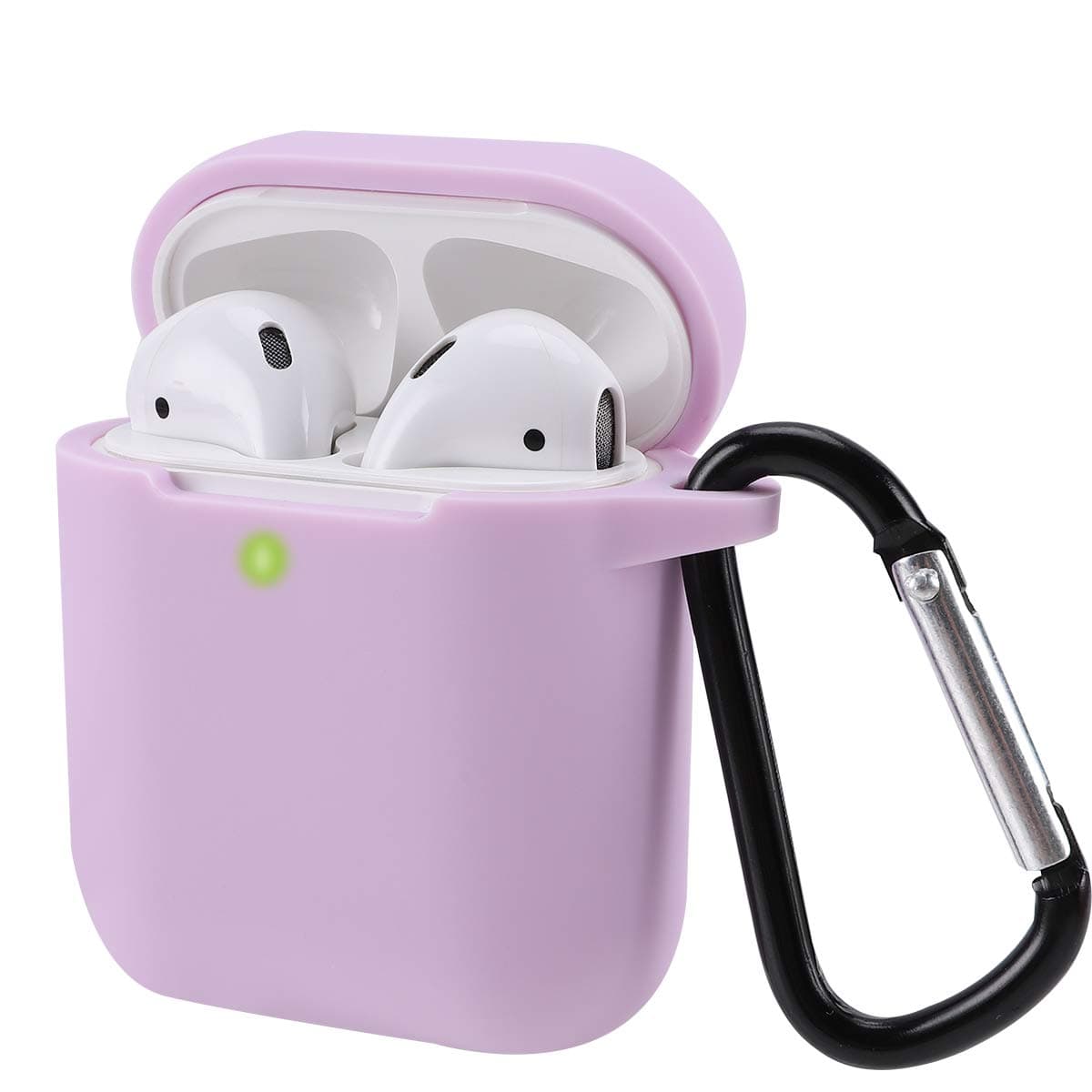 Case Cover Compatible with AirPods 2 & 1, Silicone Shockproof Case Cover for Airpods 2 &1 Front LED Visible Extra Protection with Carabiner, Lavender