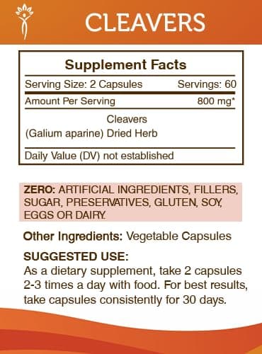 Secrets of the Tribe Cleavers 120 Capsules(2 pcs.), 800 mg, Cleavers (Galium aparine) Dried herb (2x120 Capsules)