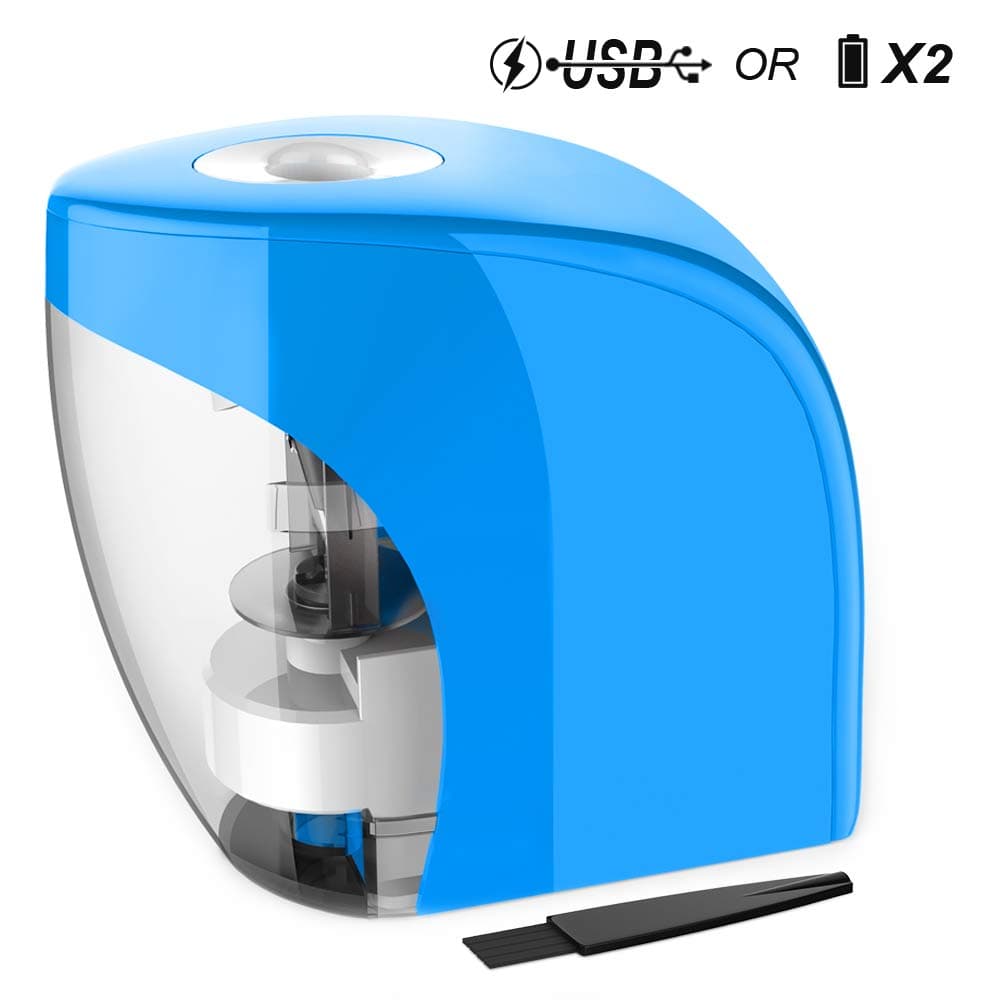 Electric Pencil Sharpener Automatic Sharpener for No.2 Pencils and Colored Pencils (6-8mm) with Auto Stop Feature & Extra Cleaning Brush, USB/Battery Operated in Home/Classroom/Office (Blue)