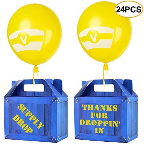 Game Party Box, Party Supply Drop Boxes and Yellow Balloons for Birthday Party Supplies and Decorations -Set of 24
