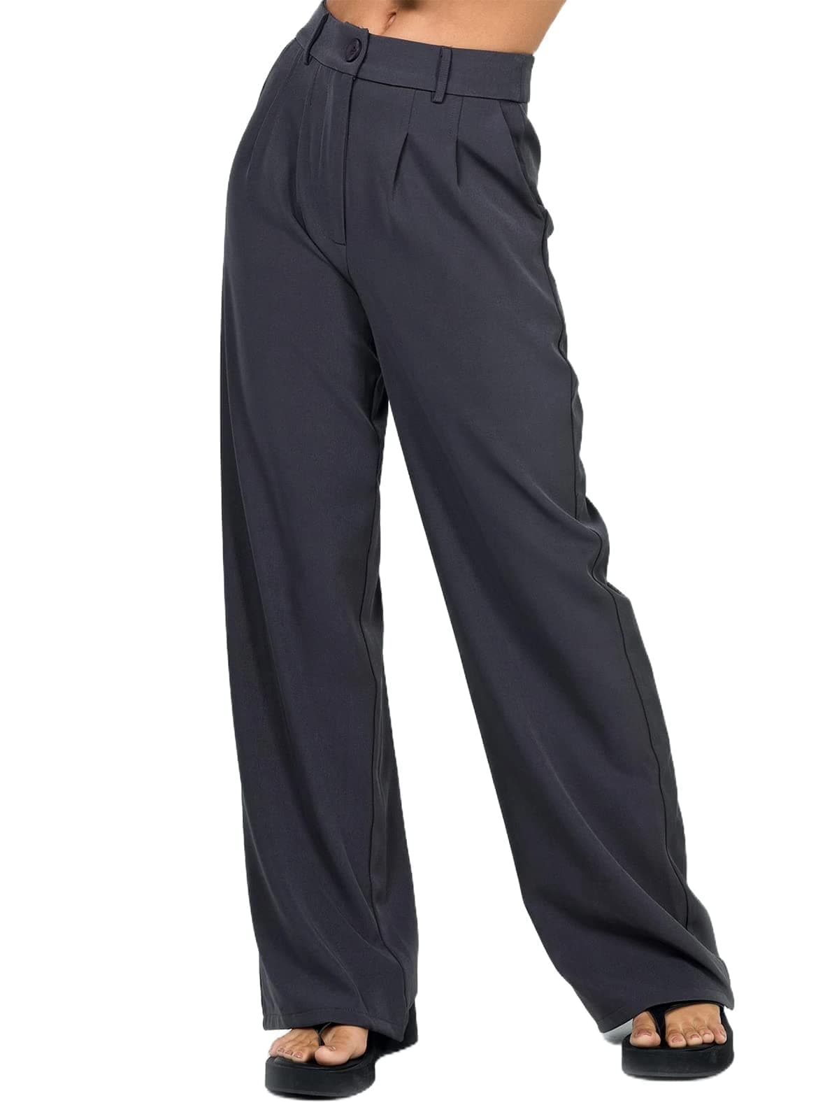 WZTYYDS Women Retro Straight Casual Suit Pants High Waist Wide-Leg Suit Pants Slimming Flowy Relaxed Trousers with Pockets