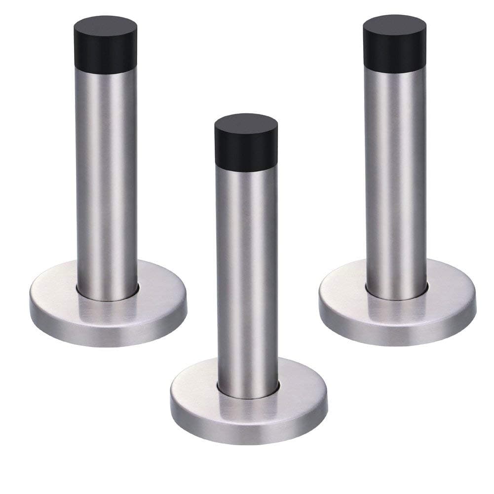Jatidne 3 Pack Door Stops Chrome Door Stoppers for Skirtings Walls Silver Doorstops Heavy Duty Stainless Steel Wall Mounted