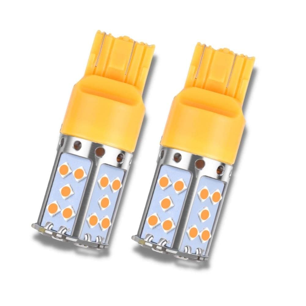 Durvient T20 WY21/5W 7443 Dual Filament 35 LED Canbus Error Free Brake Parking Lamp Amber (1 Pair)
