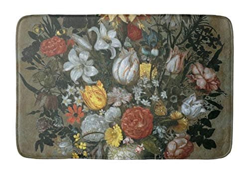 Yesstd ambrosius bosschaert i Chinese vase with Flowers Absorbent Super Cozy Bathroom Rug Doormat Welcome Mat Indoor/Outdoor Bath Floor Rug Decor Art Print with Non Slip Backing 24" L x 16" W Inches.