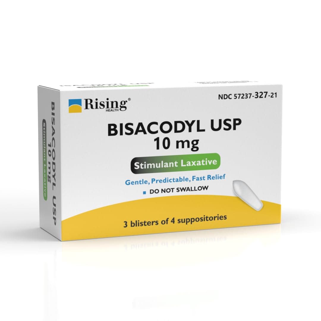Rising Health - Fast Relief Medicated Laxative Suppositories - Rectal Use Only, Bisacodyl 10 mg - Stimulant Laxative - Constipation Relief - Works in 15 Minutes to 1 Hour (12 Count, 12, Count)
