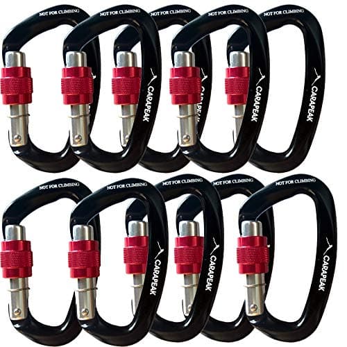 CARAPEAK Heavy Duty Screwgate Locking Carabiner Set, Multi Pack Snag-Free D Shaped Screw Lock Carabiner, Strong Aluminum Lockable Clip for Hammock, Swing, Towing