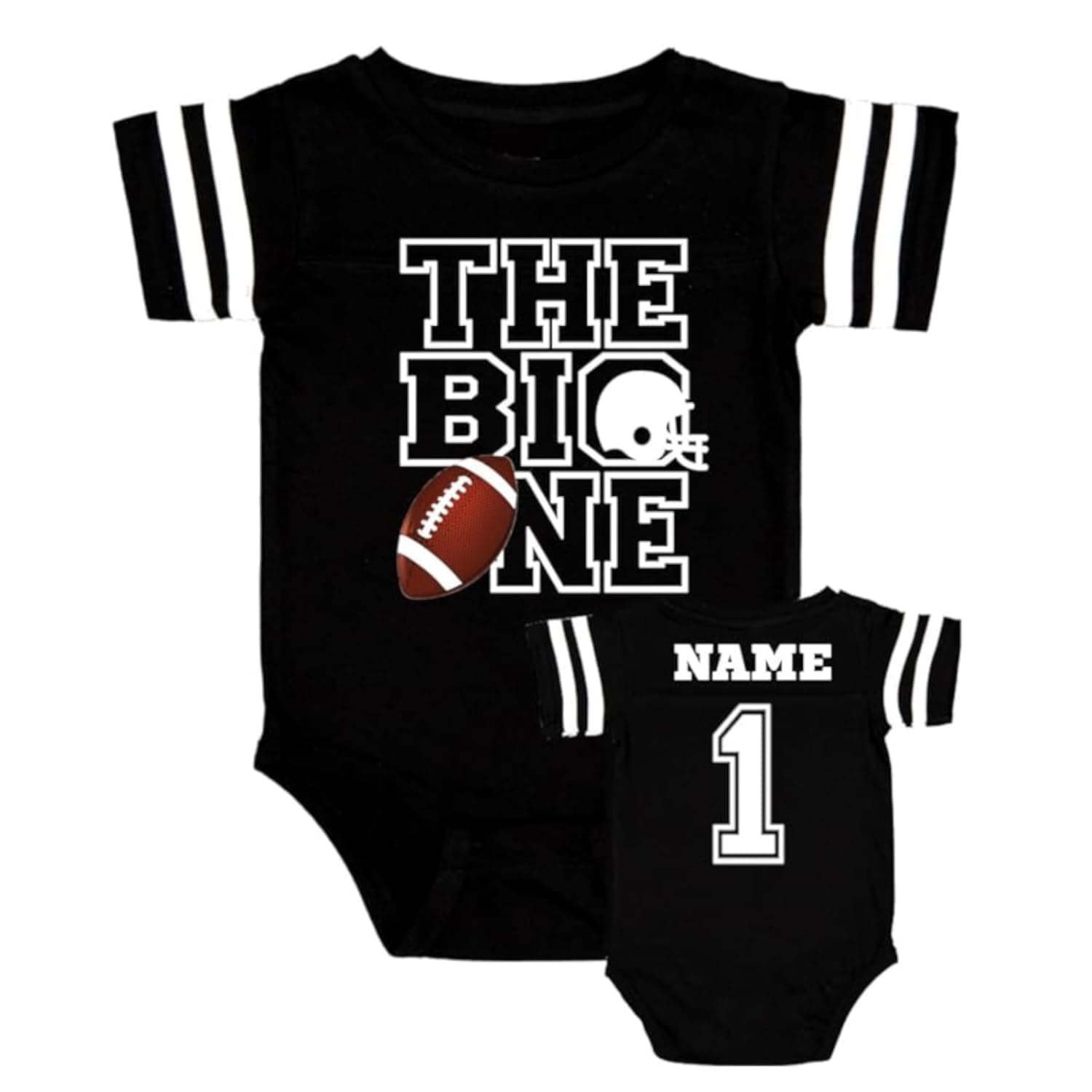 Baby Personalized the big one down football theme jersey bodysuit t-shirt, first birthday outfit add matching mom dad option