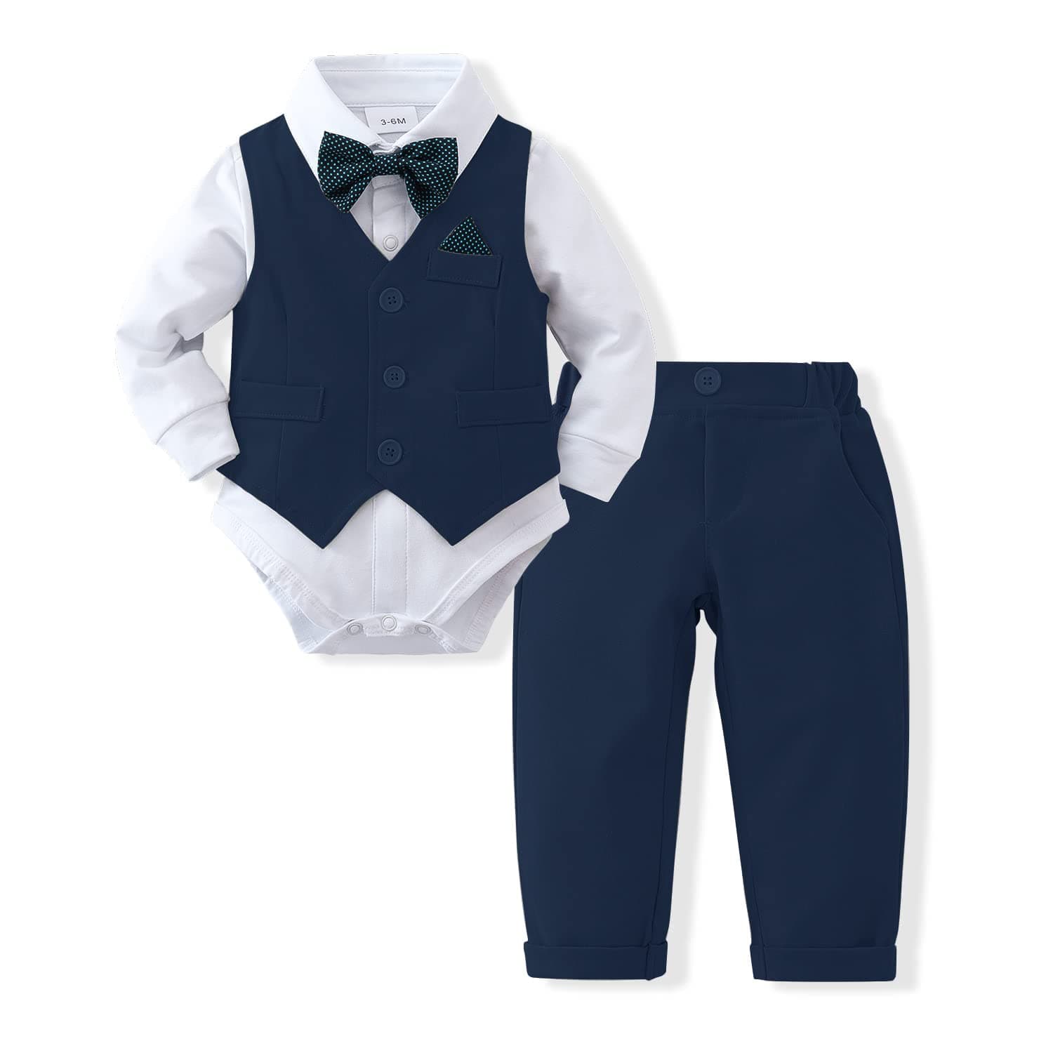 Baby Boy Clothes Toddler Boy Outfits 4PCS Gentleman Dress Romper/Vest/Pants/Bow Tie Cotton Suit Sets