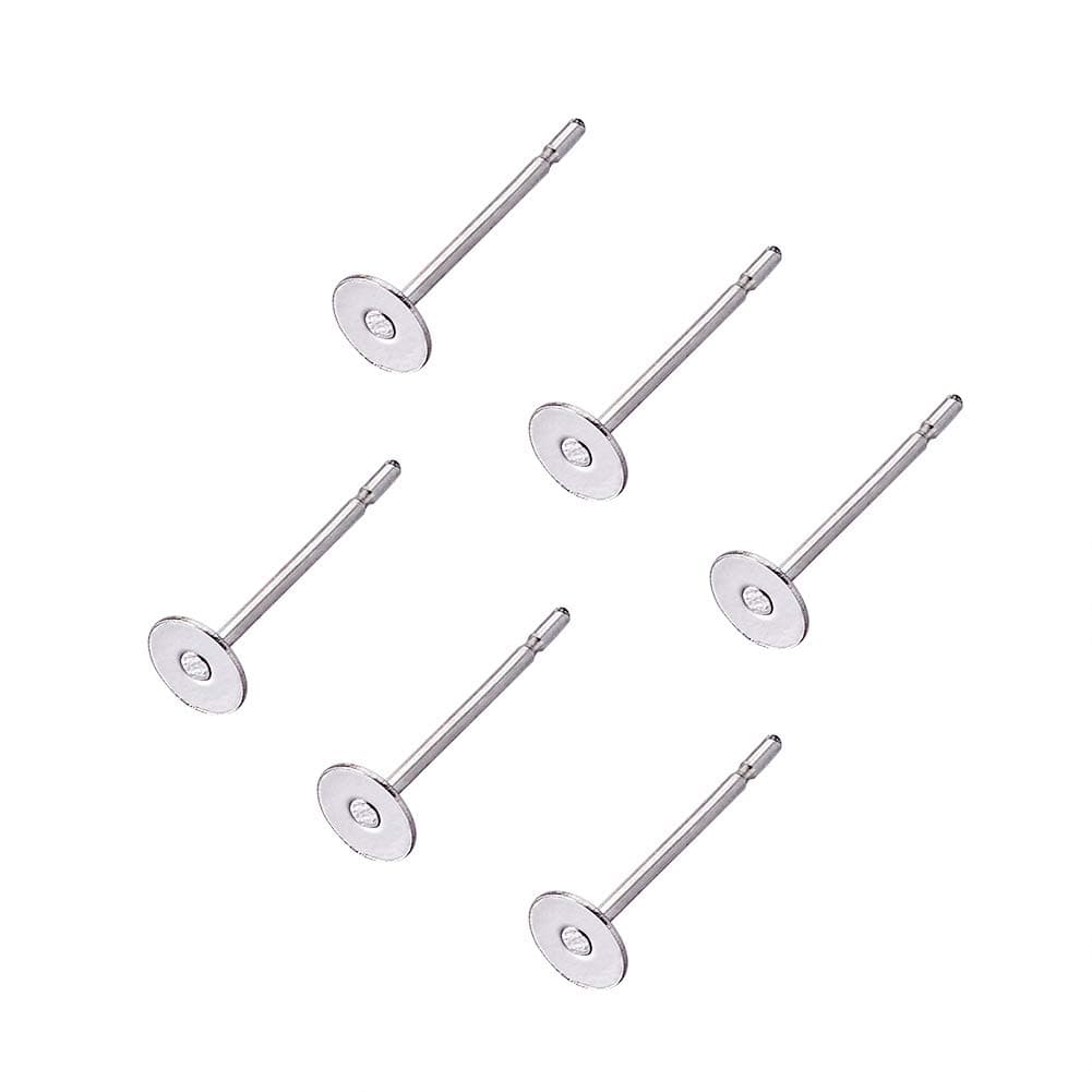 Craftdady 500Pcs Stainless Steel Earring Posts 4mm Flat Pad Blank Tray Stud Earrings for Jewelry Making