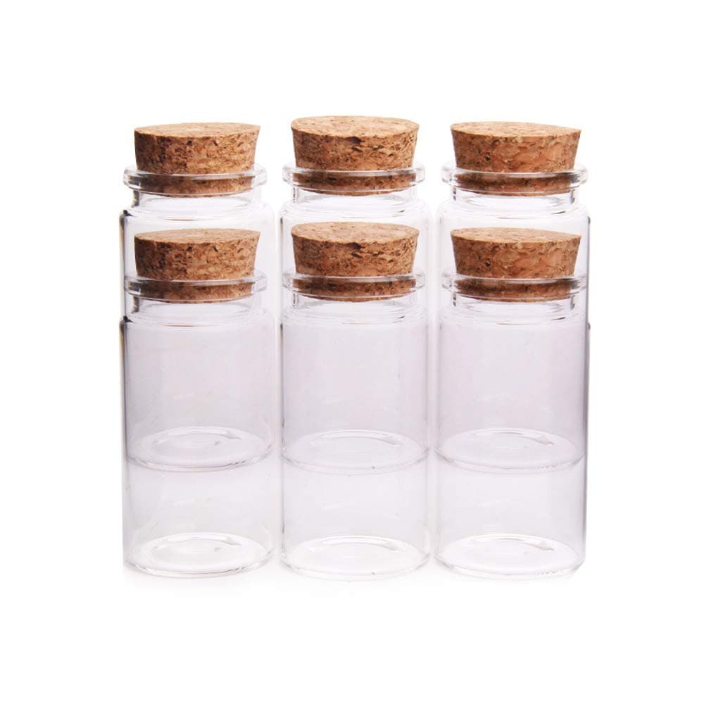Danmu 6Pcs 50ml 1.45" x 2.75" Mini Pyrex Glass Bottles, Mini Vials, Mini Bottles, Tiny Vials, Wish Bottles, Spice Bottles, Message Bottles for Wedding Favors, Halloween Decorations, Baby Shower Favors, DIY Craft