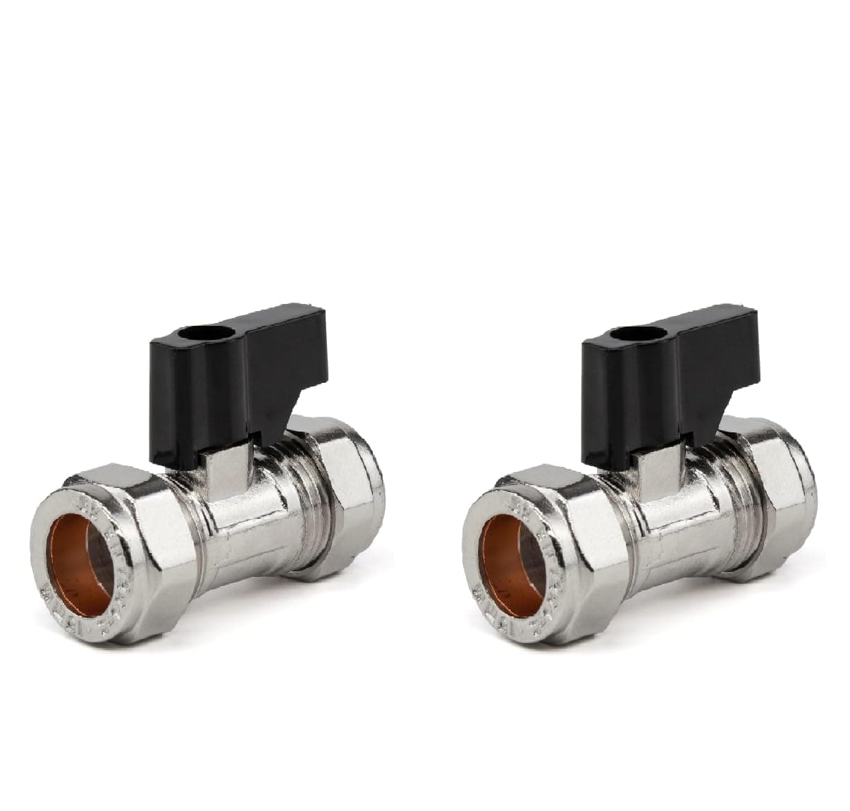 22.5 Team ControlsTC 15mm Compression Isolation Valve with Black Lever Handle Thumb Turn Bolofix Isolating Valve - Pack of 2