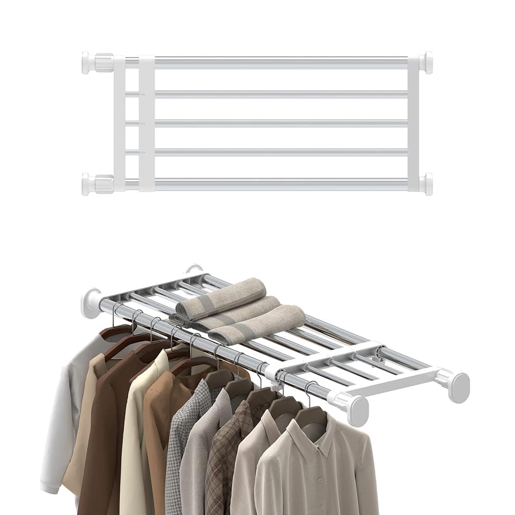 Hershii Tension Shelf Expandable Rod Closet System 5-Bar Telescopic Heavy Duty Clothes Hanger Adjustable DIY Storage Organizer Shoe Rack