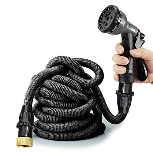 Expandable Garden Hose 100ft Black,Heavy Duty Extra Strength Fabric Hose Pipe with 8-Way Spry Nozzle, 3/4" Patent Leak-Proof Connector Pocket Water Hose