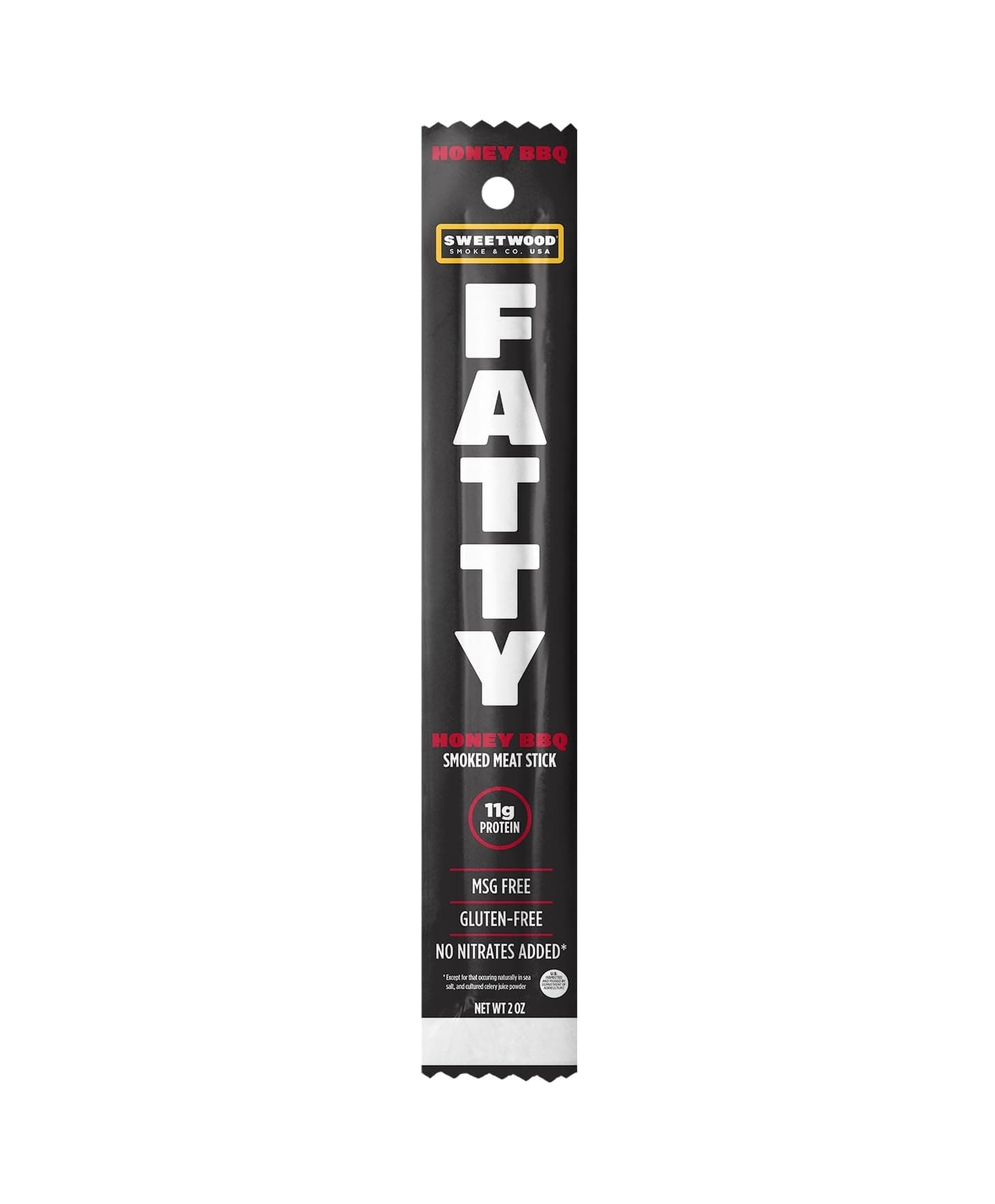 FATTY Meat Sticks, Made with Grass Fed Beef, Pork Raised Without Antibiotics, 12g Protein Per Stick, Honey BBQ, 2 oz.