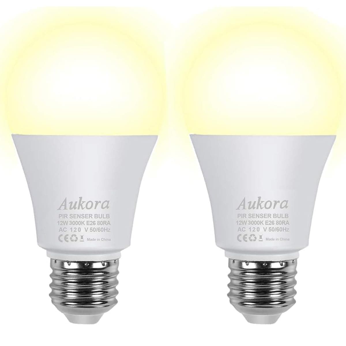 Motion Sensor Light Bulbs, Aukora 12W (100-Watt Equivalent) E26 Motion Activated Dusk to Dawn Security Light Bulb Outdoor/Indoor for Front Door Porch Garage Basement Hallway Closet(Warm White 2 Pack)