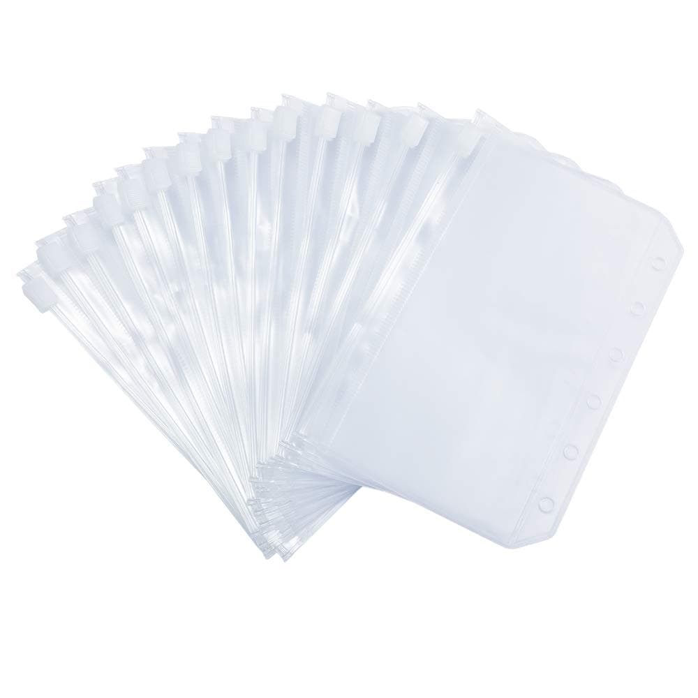 14 PCS Mini Binder Pockets A7 Size 6 Holes Binder Zipper Pouch Bag Folders for 6-Ring Notebook Binder Loose Leaf Bags, Waterproof PVC EVA Pouch Document Filing Bags