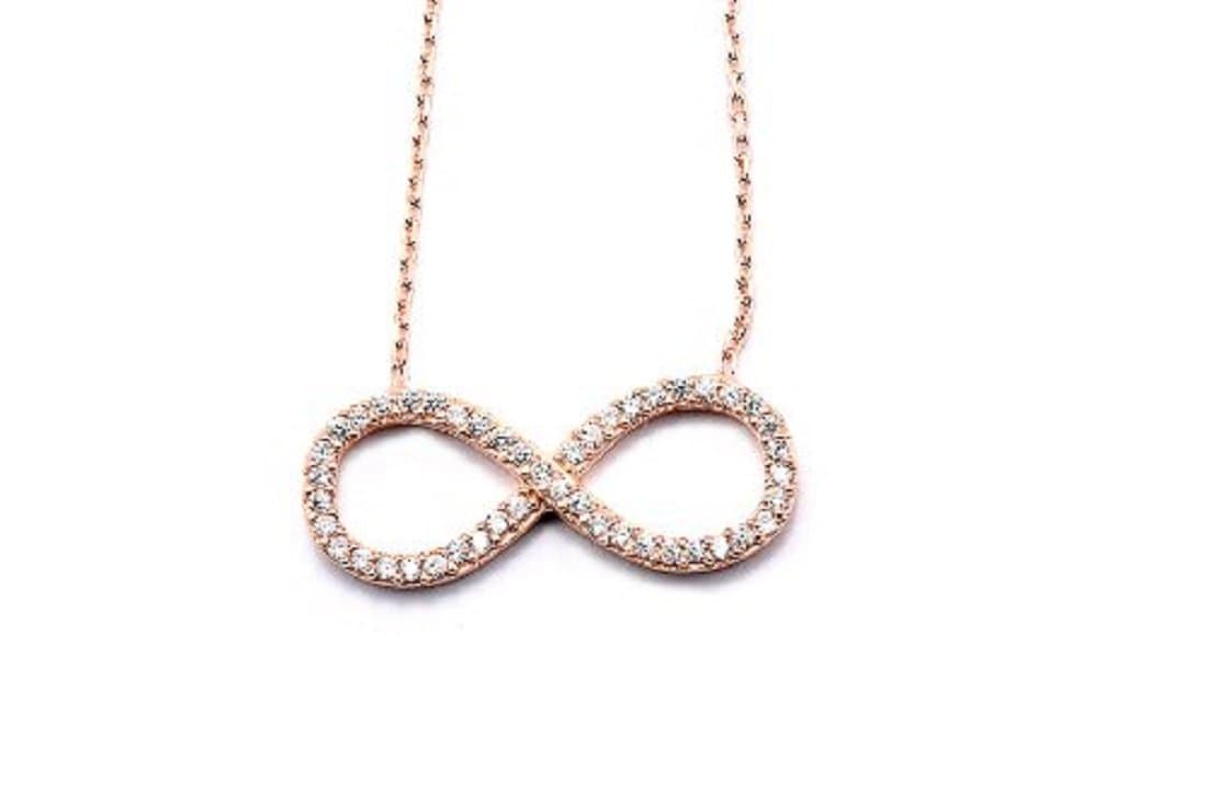 .925 Sterling Silver Rose Gold Plated Cubic Zirconia Infinity Pendant Necklace,16+2"extender