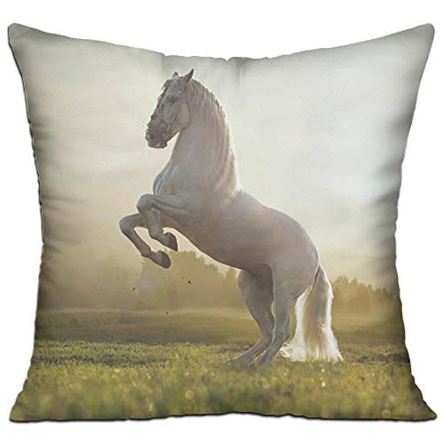 Nature Field White Horse Animal 18" X 18" Double Sides Printing Complete Sofa Pillow (Insert Included)