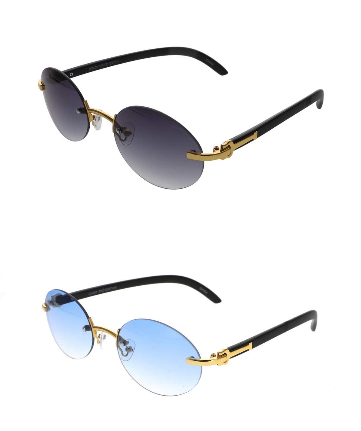 Retro Wood Buffs Vintage Style Gangster Rimless Clear Lens Oval Eye Glasses