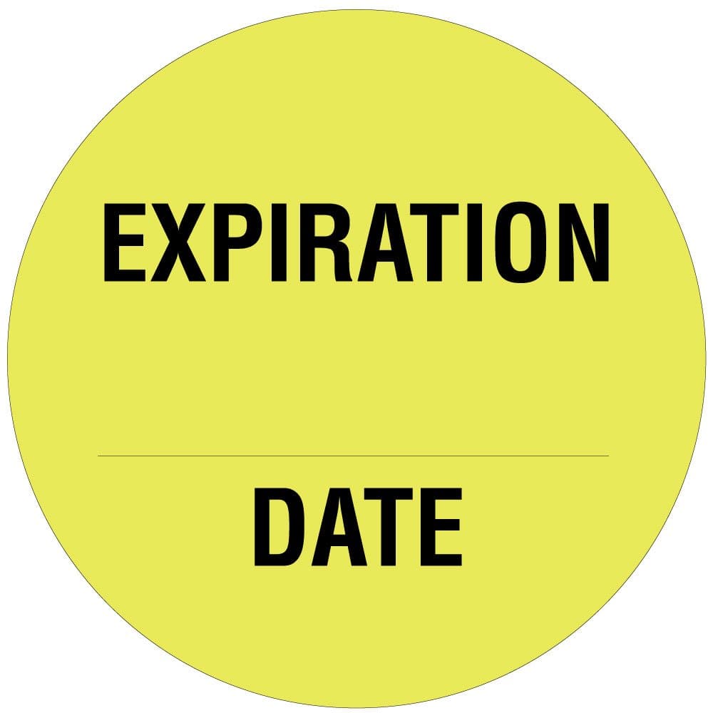 PDC Healthcare 59706019 Paper Label, Fluorescent Yellow Circle Label with Black Text,"Expiration Date", 0.75" Diameter (Roll of 1000)