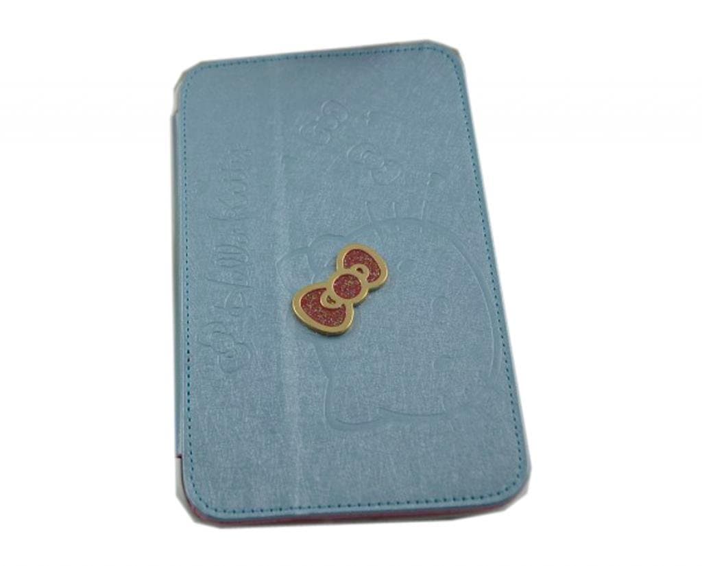 Angelseller XKM New Stylish Cartoon Holster Hardware Bowknot Hello Kitty Cat With Stand Angle View Flip Wallet Style PU Leather Case Protective Cover forSamsung Galaxy Tab 3 7.0 P3200 (Light Blue)