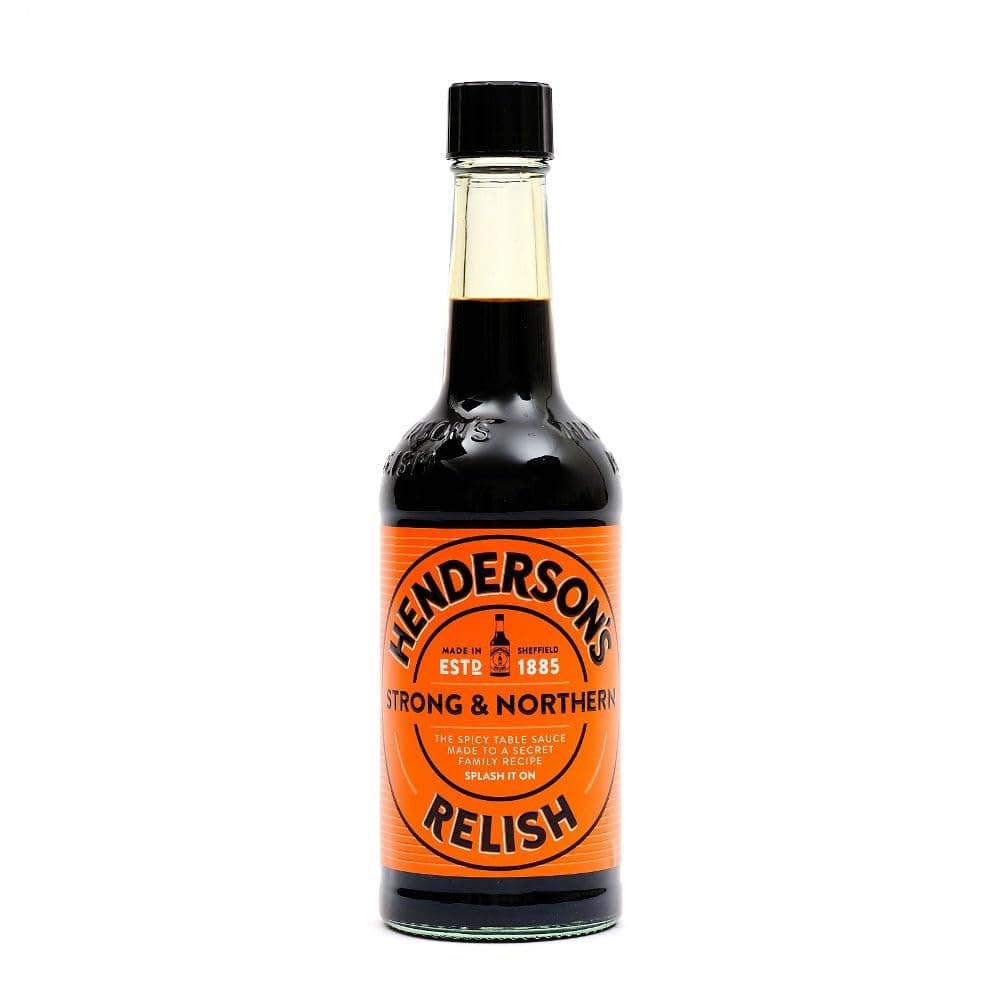 Henderson's Relish. An alternative to Worcestershire Sauce. A Spicy, Gluten Free Sauce. Plant Based Ingredients. Suitable for Vegans/Vegetarians. 284ml bottle.