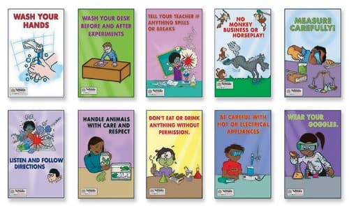 10 Piece Lab Safety Poster Set, 11" Width x 17" Height
