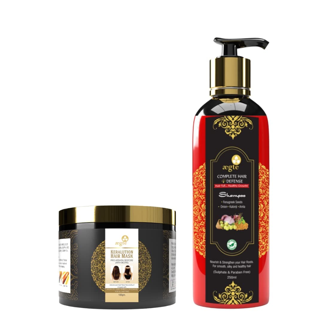 Aegte Keralution Hair Mask Infused with KERATIN & BIOTIN (100ml) & Aegte Natural Hair Conditioning Shampoo (250ml) Combo